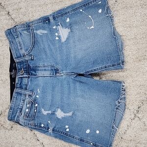 Hollister‎ Bermuda Skinny Denim 6” Distressed XS Painted Plashed Raw Hem Stretch